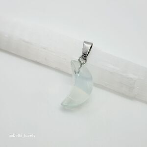 Opal Opalite Reversible Crescent Moon Pendant 1.10"